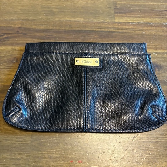Chloe Parfums Black Textured Clutch Embossed GWP Mini Bag Pouch Evening Night - Picture 1 of 7
